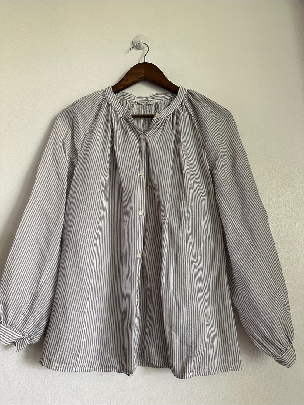 Lucky Brand Striped Button-Front Blouse - White & Gray